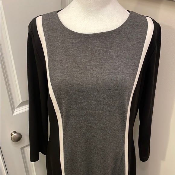 Chaps Gray and Black Dress 3/4 Sleeve Crew Neck EUC 12 - Picture 2 of 13